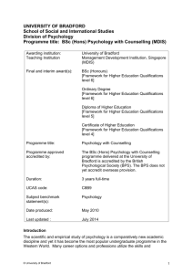 Programme title: BSc (Hons) Psychology with Counselling (MDIS)