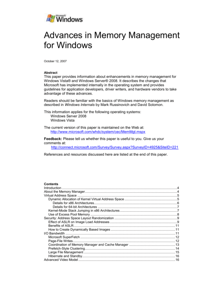 case study on memory management in windows
