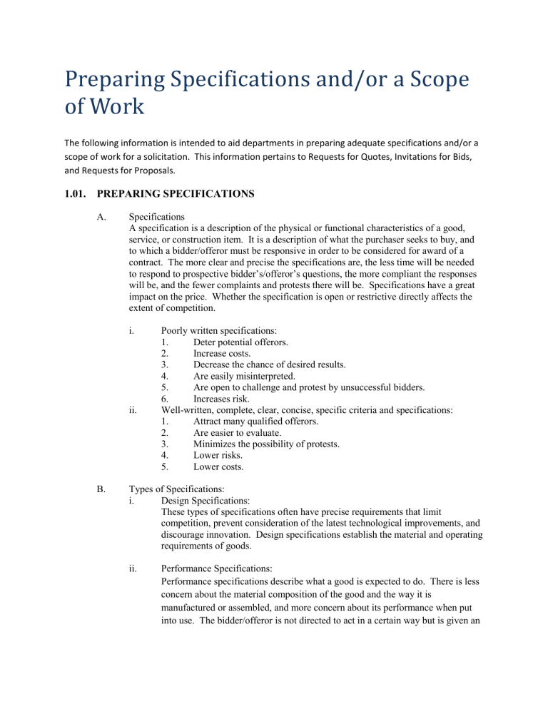 Preparing Specifications And Scope Of Work