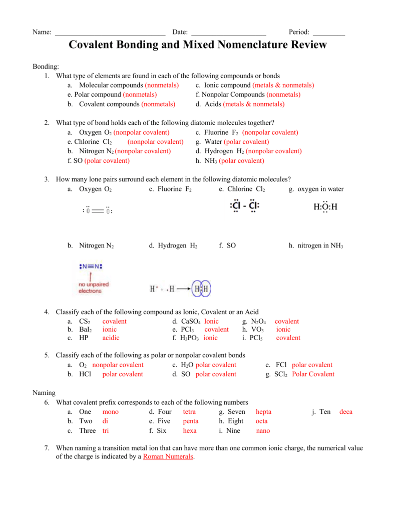 Covalent Bonding And Mixed Nomenclature Review