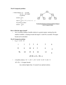 The 0/1 knapsack problem How to find the upper bound? Ans: by