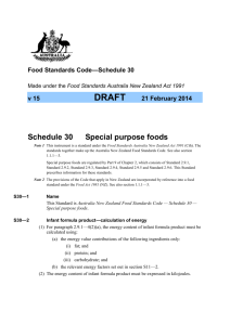 Schedule 30 Special purpose foods - Food Standards Australia New