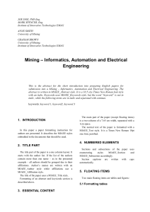 Mining - Informatics, Automation and Electrical Engineering