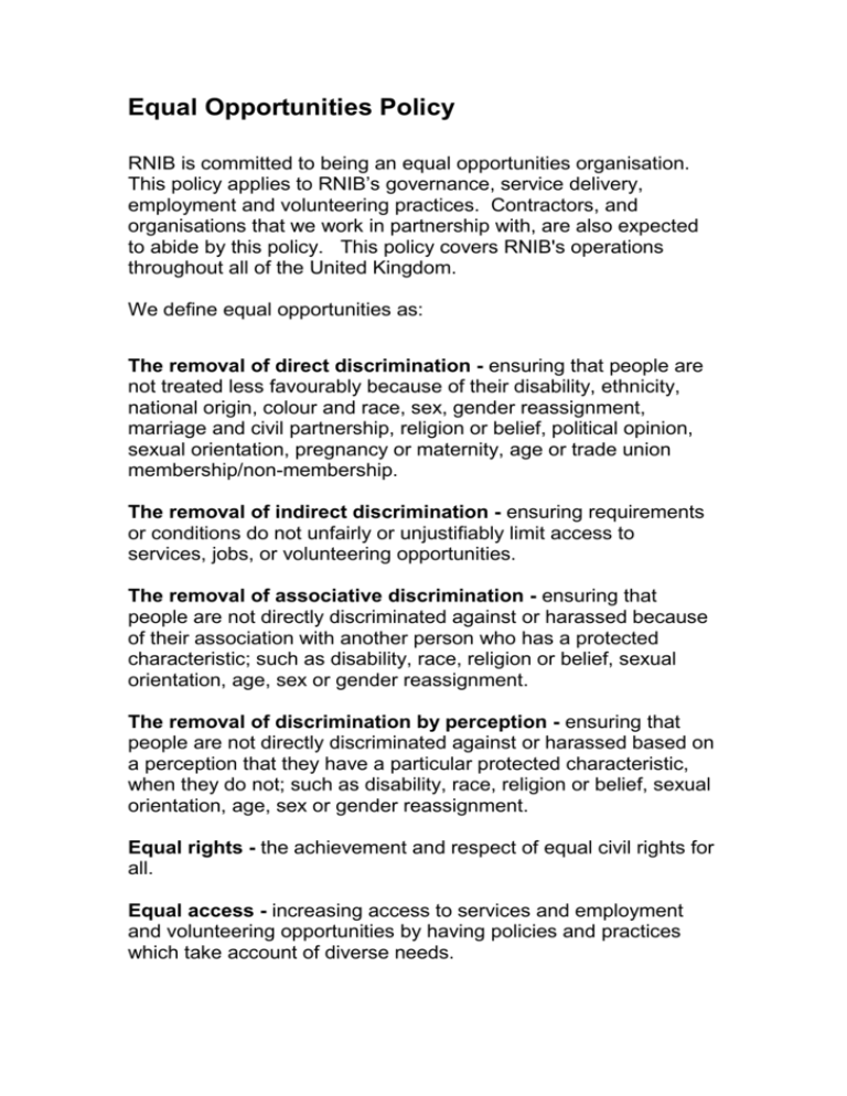 Equal Opportunities Policy Northern Ireland