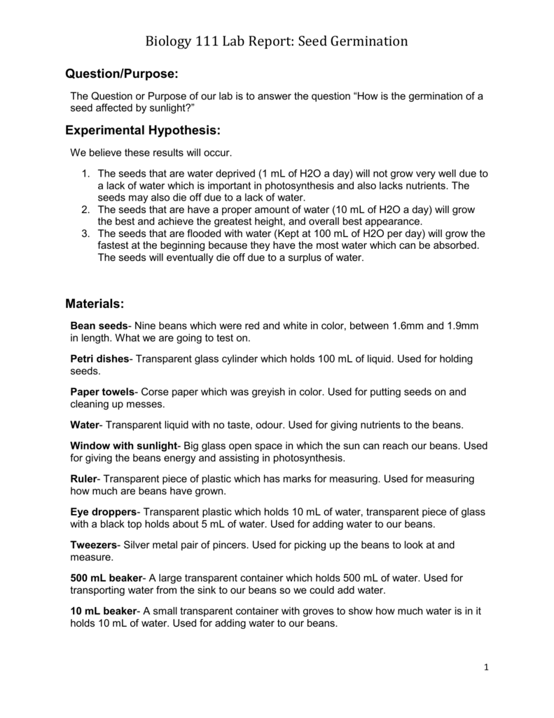 biology 111 lab report seed germination example of a written for