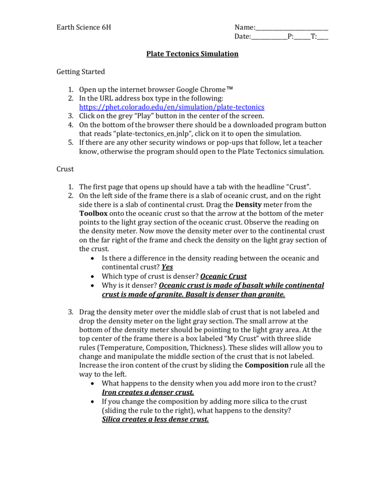 Plate Tectonics Lab Answer Key Plate Tectonics Lab Answer Key