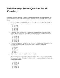 Stoichiometry: Review Questions for AP Chemistry Answers and
