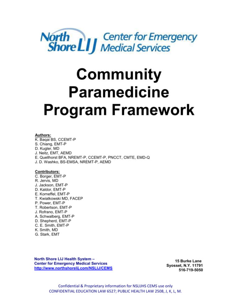 Community paramedicine program framework