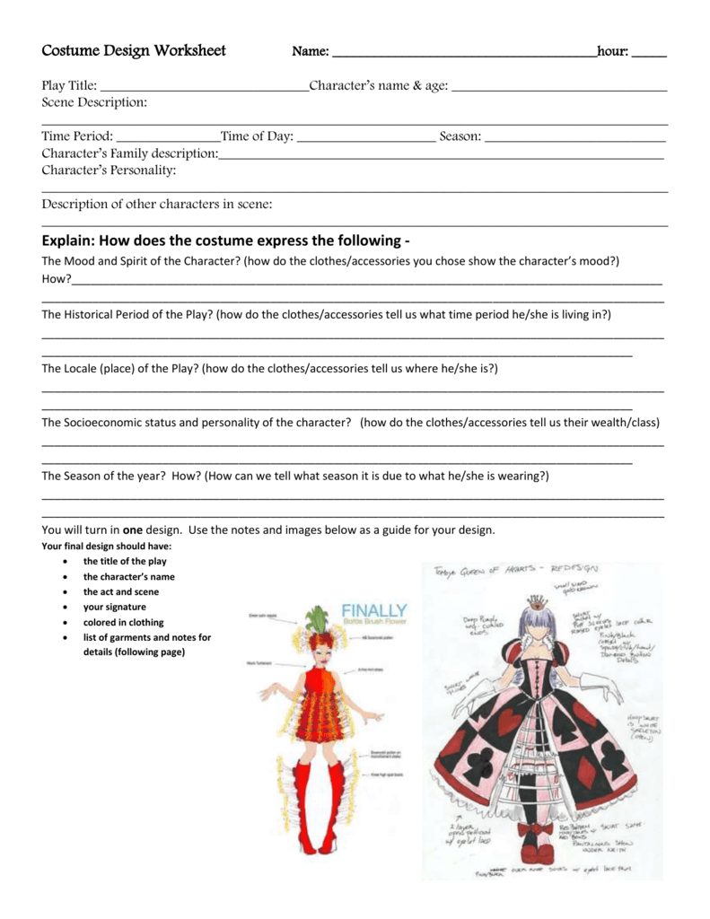 Costume Design Worksheet