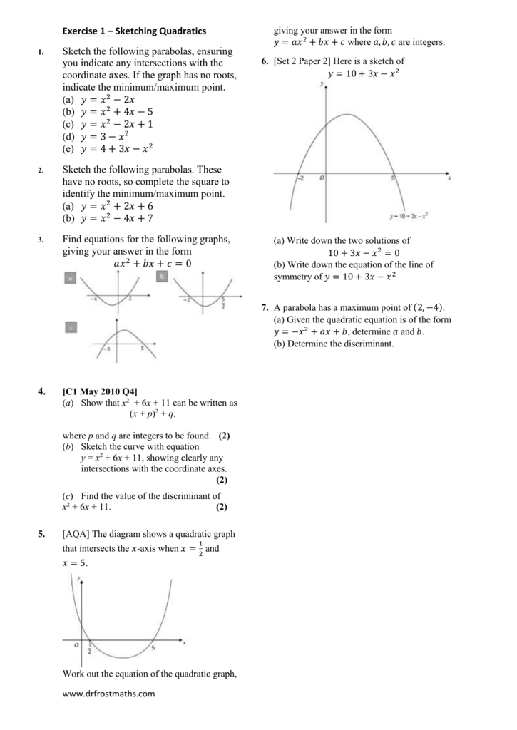 corbettmaths solutions of equations drawing quadratic