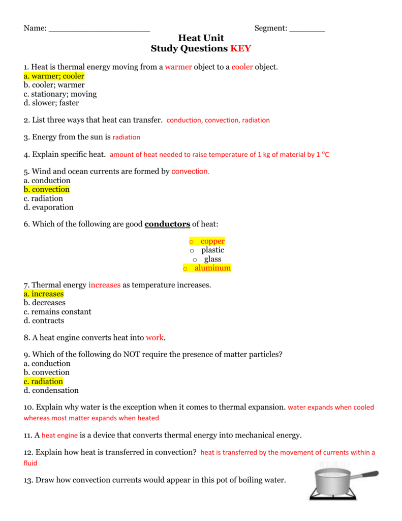 Heat Task Card Questions In Text Format KEY