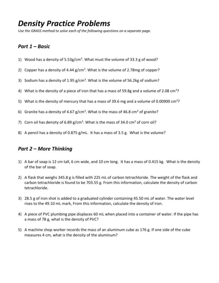 problem solving about density