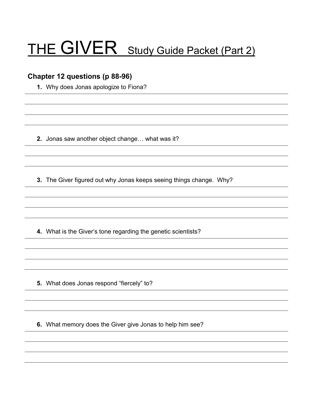 writing assignment for the giver