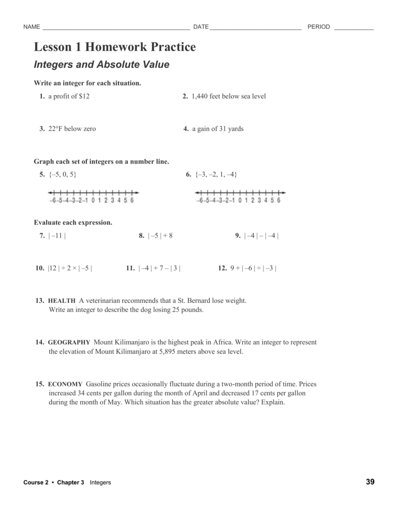 lesson 3 homework practice compare and order integers answer key