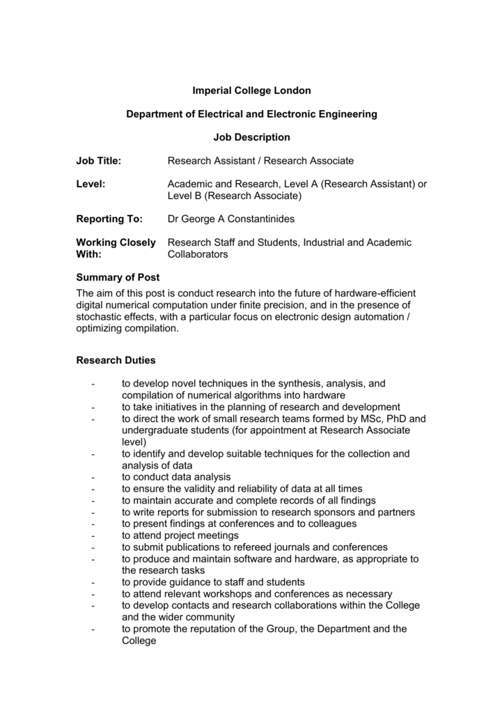 Research assistant job description electrical engineering