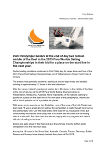 Day 2 – Irish Sonar Para Sailing Team update from Melbourne