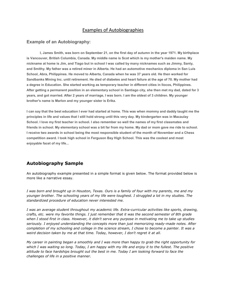 Examples Of Autobiographies