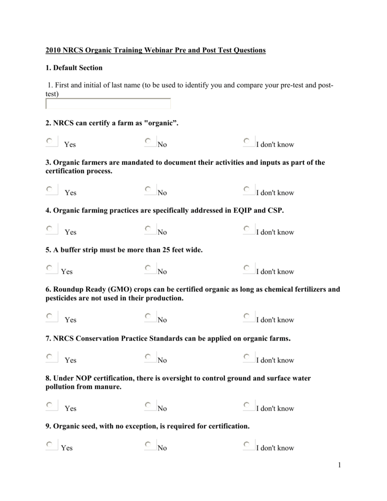Sample Pre Test Questions