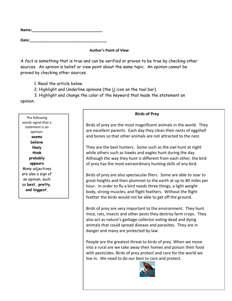 Authors Point of View Worksheet Intended For Author Point Of View Worksheet