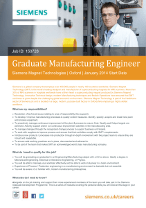 Graduate Manufacturing Engineer Siemens Magnet Technologies