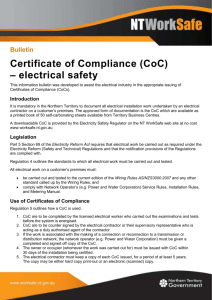 Certificate of Compliance (CoC) electrical safety