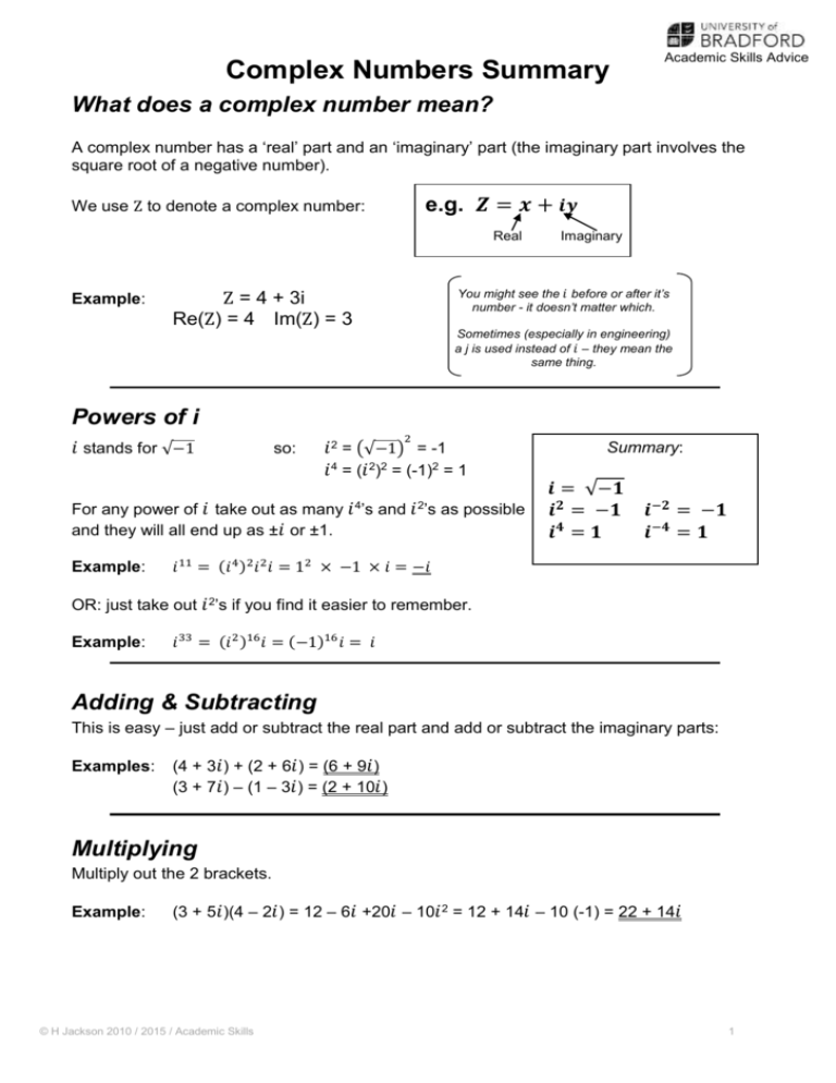 complex number assignment quizlet