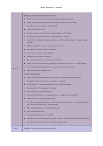 Grade Descriptors - Number Grade 1 Integers, Decimals, Powers