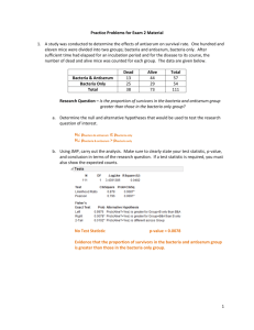 Practice Problems for Exam 2 Material A study was conducted to