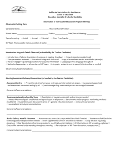 Mild/Moderate Education Specialist Observation of IEP Meeting Form