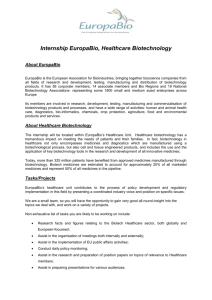 Internship EuropaBio, Healthcare Biotechnology