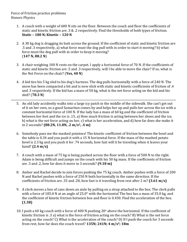 Friction Practice Problems Physics