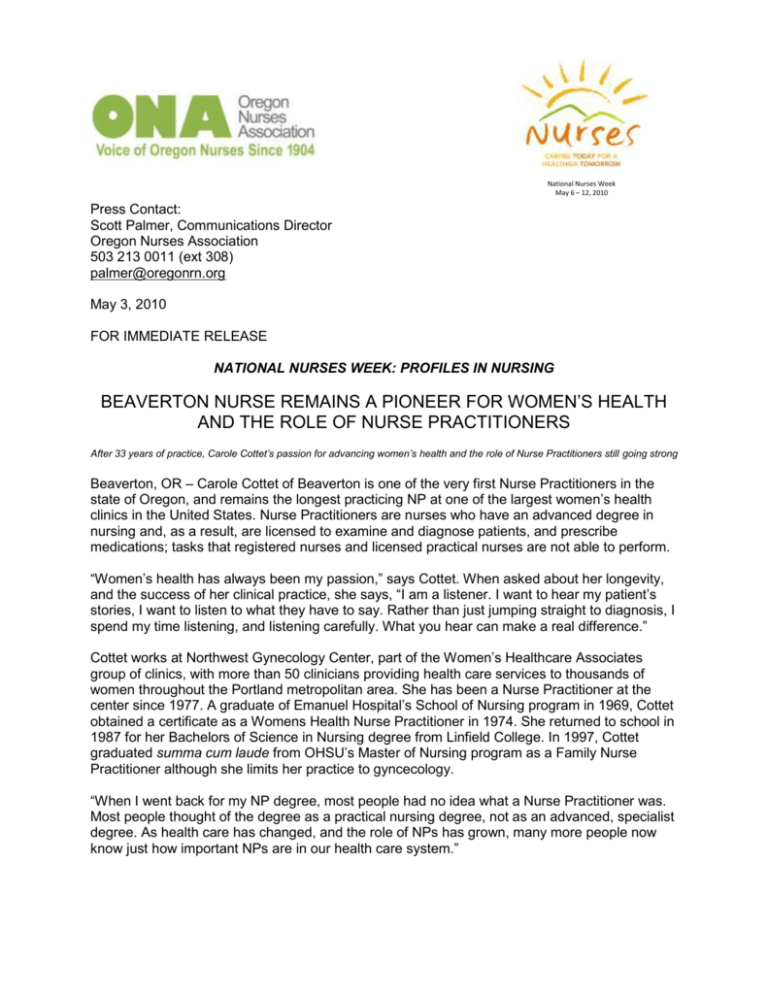 Press Release - Oregon Nurses Association