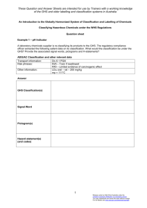 GHS Classification Training Question Sheet