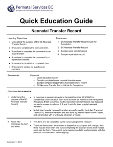 Quick Education Guide - Perinatal Services BC