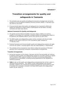 Transition arrangements for quality and safeguards in Tasmania