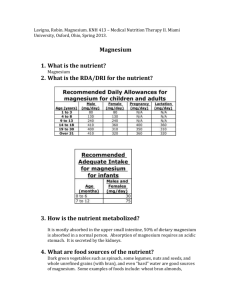 Magnesium - Medical Nutrition Therapy Manual
