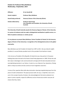 Citation for Professor Mary McAleese Wednesday, 3 September, 2014