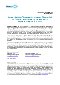 PharmaCell_Press_Release_IMUC March 2015 V2