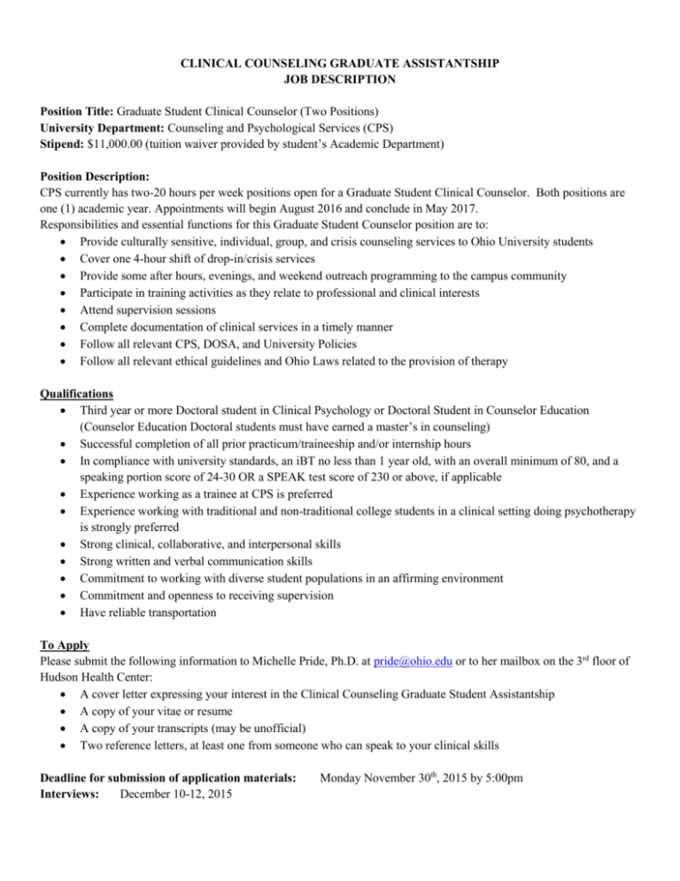 Manager Of Clinical Services Job Description