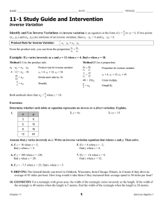 11-1 Study Guide and Intervention Inverse Variation