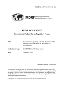 IMDRF/MDSAP WG/N8 FINAL: 2015