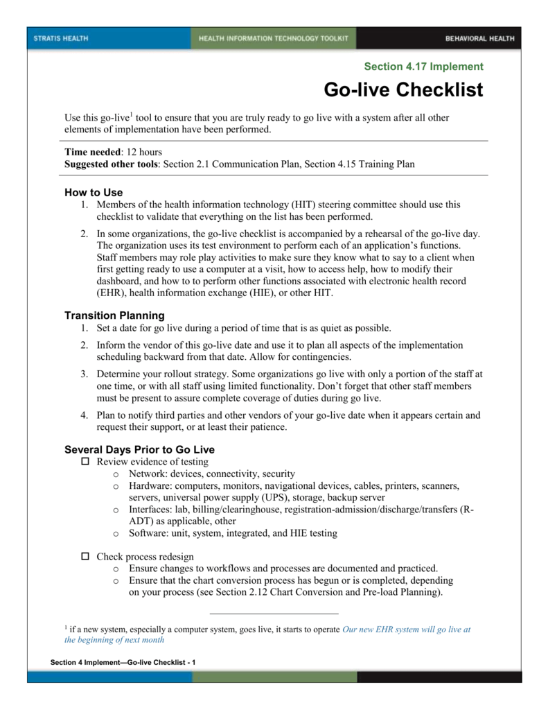 Project Go Live Checklist Template Excel, Sign up for a free trial and ...