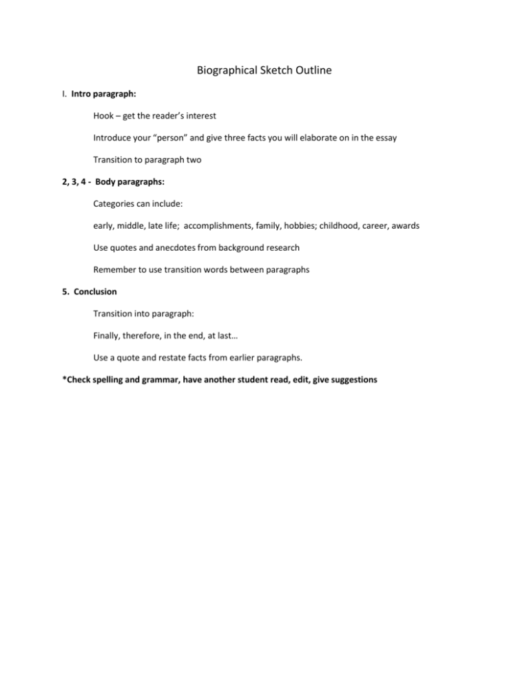 Example of Biographical Sketch outline for NSF