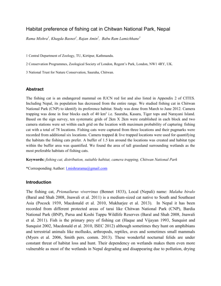 Habitat preference of fishing cat in Chitwan National Park, Nepal