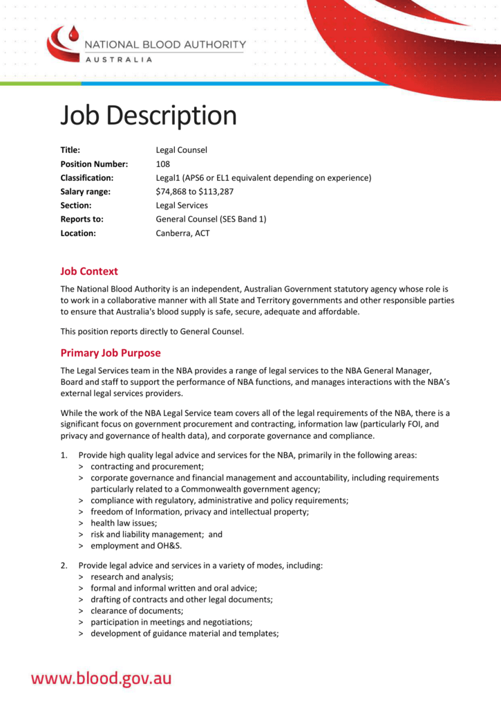 Chief Counsel Job Description