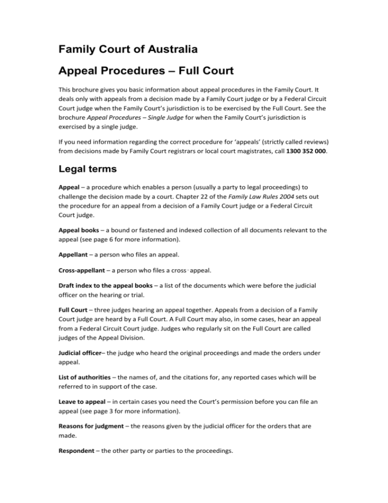 Appeal Procedures Full Court
