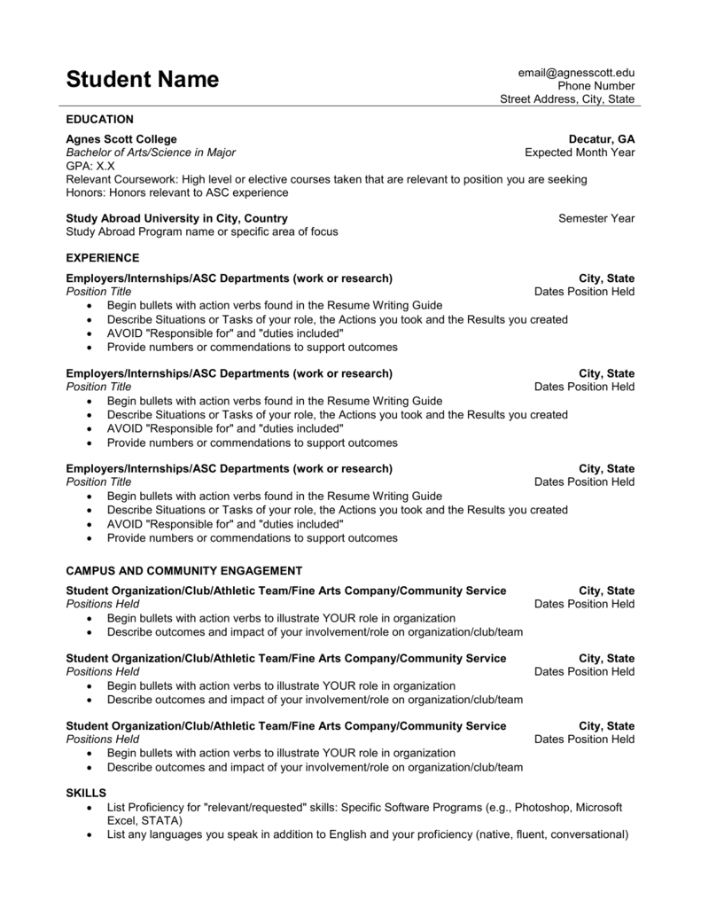 list college courses on resume