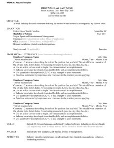 HRSM 301 Resume Template FIRST NAME and LAST NAME Street