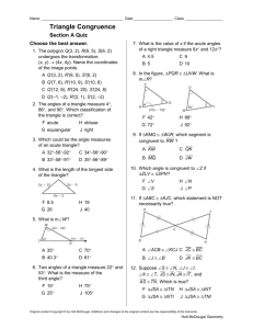 Triangle Congruence Section A Quiz
