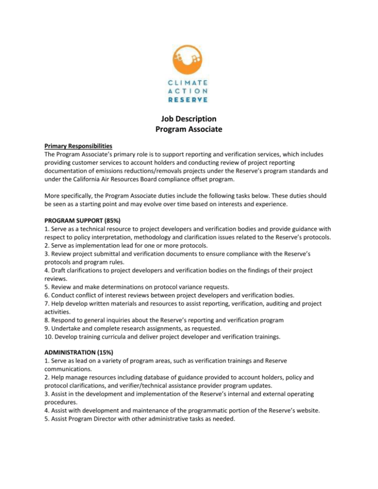 Job Description Program Associate